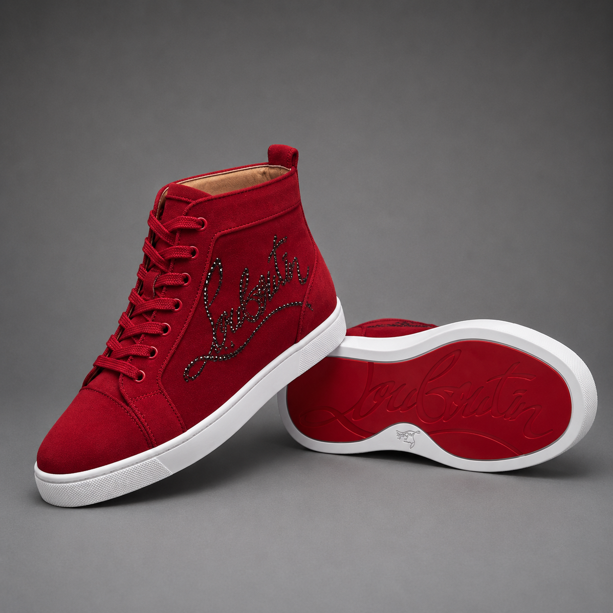 Louis Junior Red Velvet Script – Rouge Bordeaux / Blanc